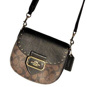 Coach Morgan Saddle Bag in Colorblock Signature Canvas with Rivets